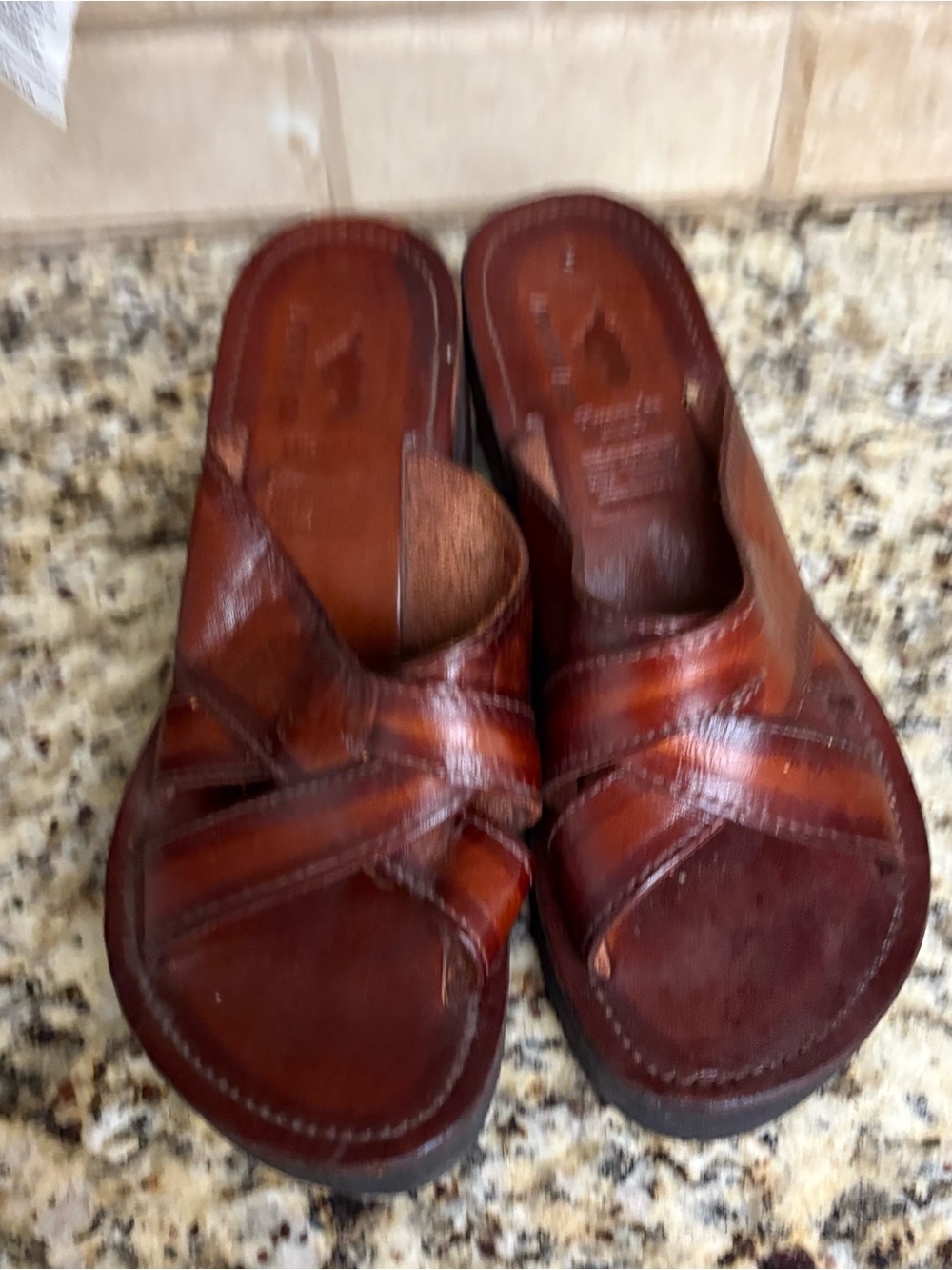 Rocket Dog Brown Leather Wedge Slide Sandals